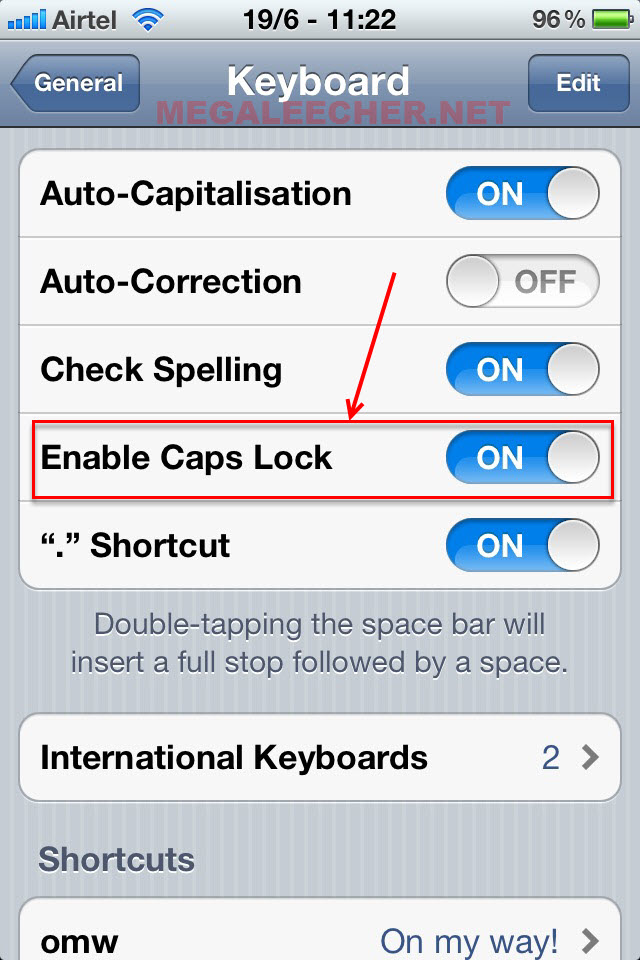 Caps Lock activation on iPhone