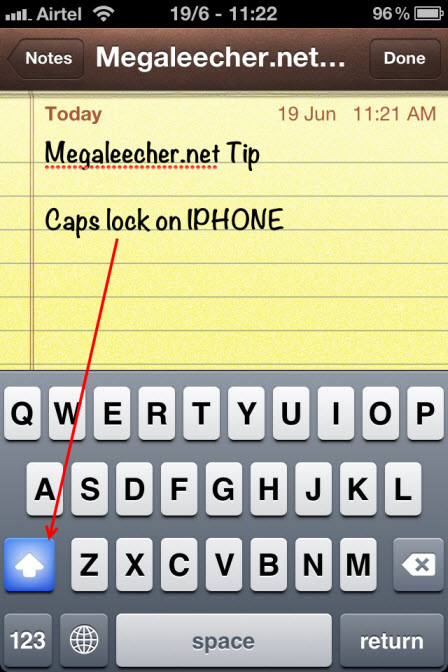 Caps Lock feature in Apple iPhone