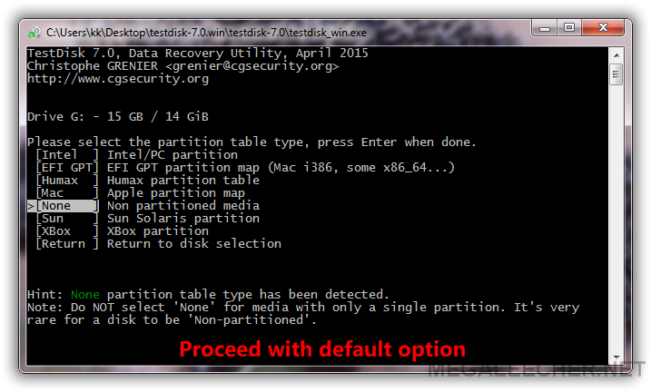 Select Partition Table Type