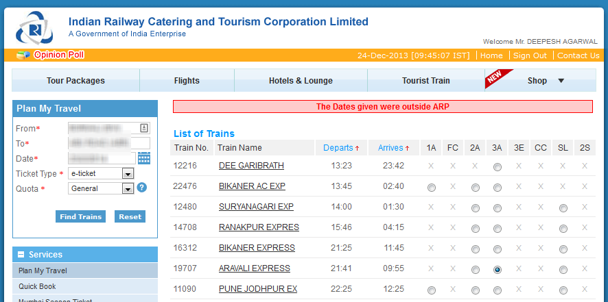 IRCTC Error