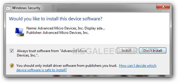 Driver installation prompt