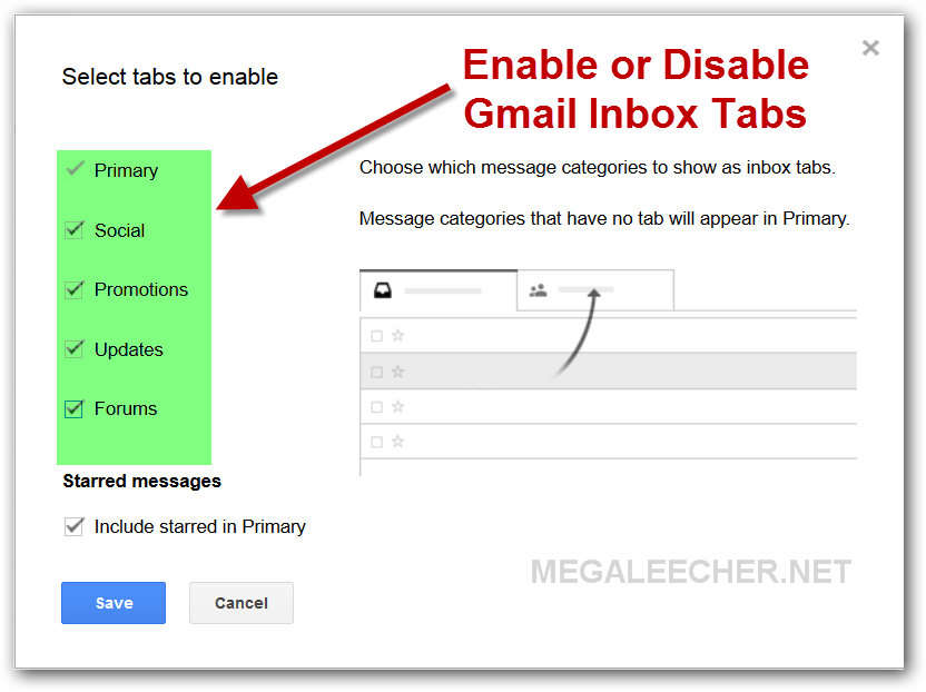 Enable or disable inbox tabs for Gmail
