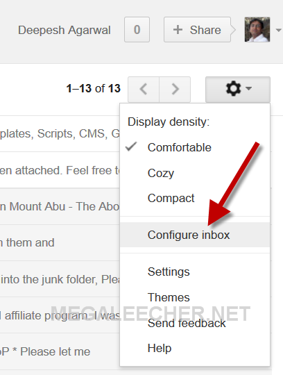 Gmail Inbox Tab Options