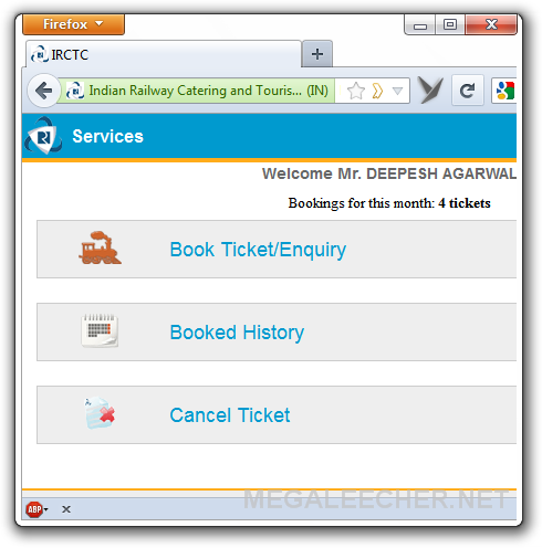 IRCTC Mobile website