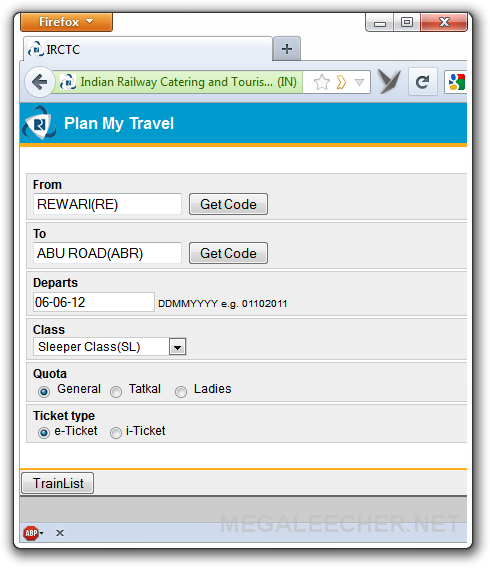 IRCTC Mobile website