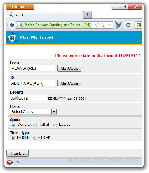 IRCTC Mobile website