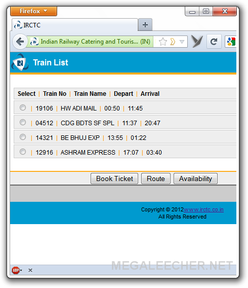 IRCTC Mobile website