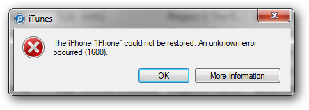 IPSW restore error 1600