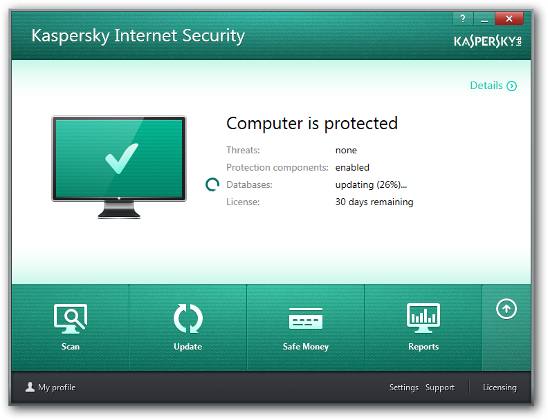 Kaspersky Internet Security 2104 Main Window