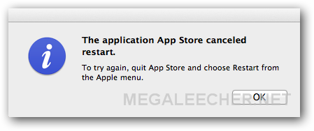 Error - The application App Store canceled restart. To try again, quit App Store and choose restart from the Apple Menu.<br />
