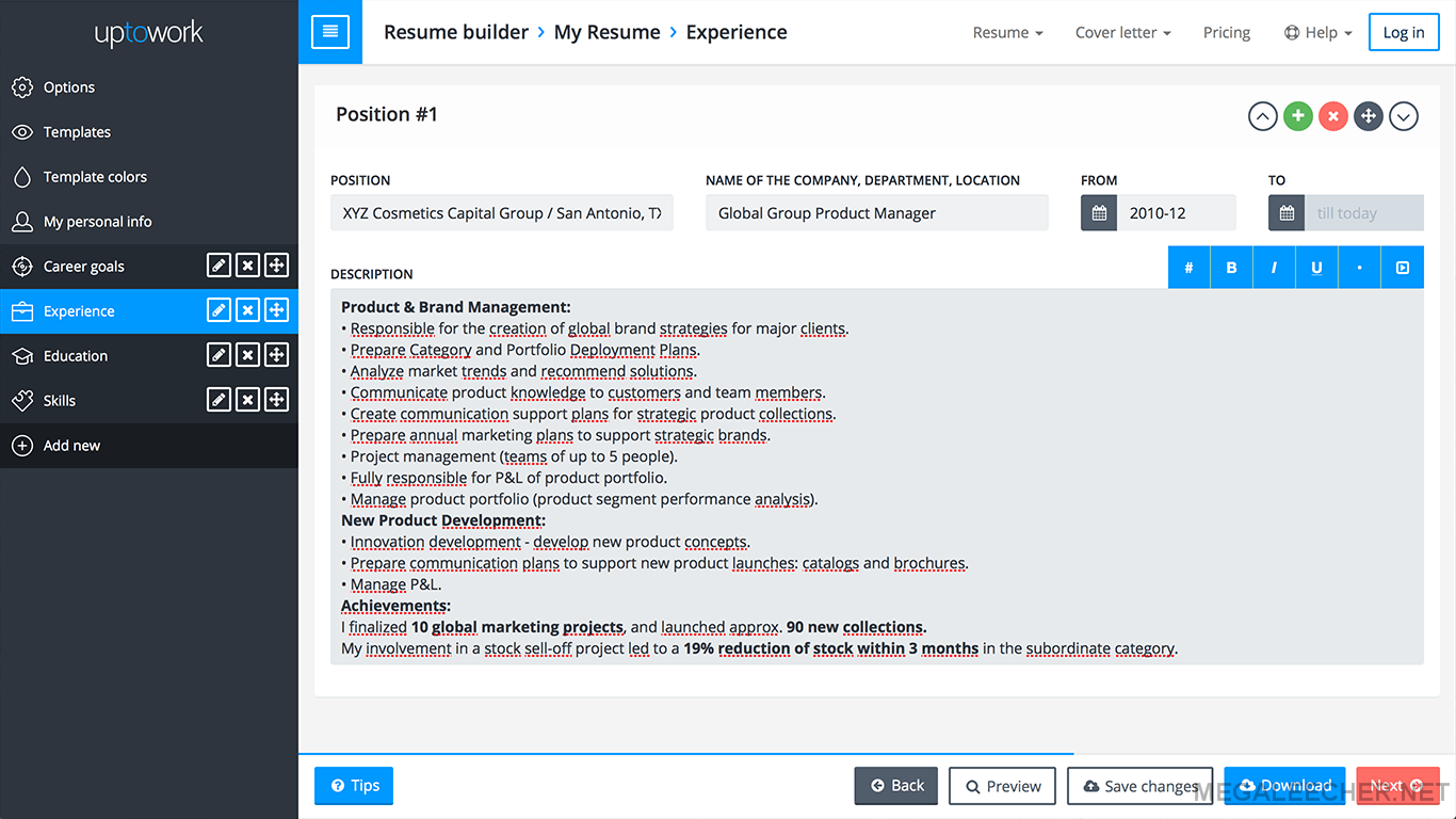 Resume Builder Interface
