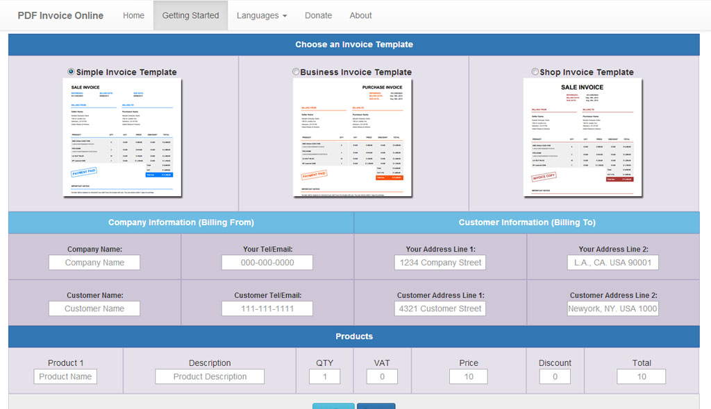 Free Online PDF Invoice Creator