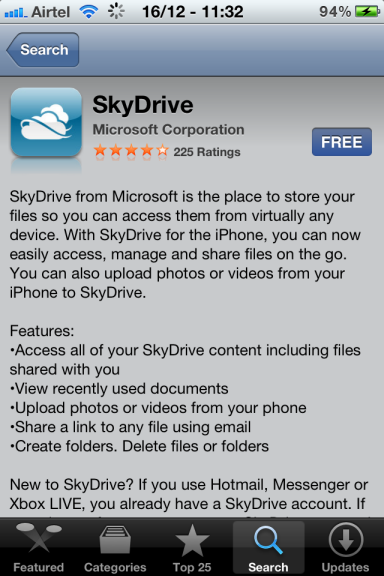 Skydrive In AppStore