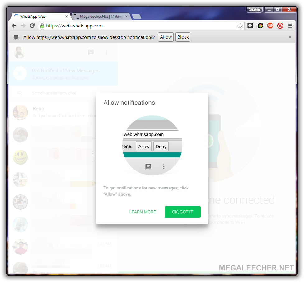 WhatsApp Web Desktop Notification