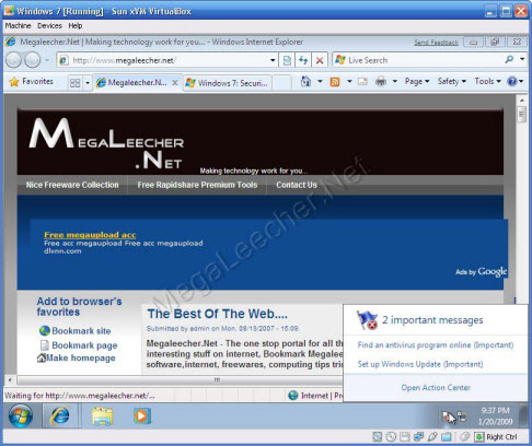 Windows 7 Internet Explorer 8