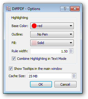 DiffPDF Options