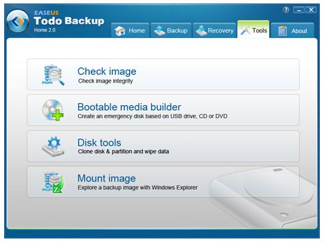 EASEUS Todo Backup Home Tools Page