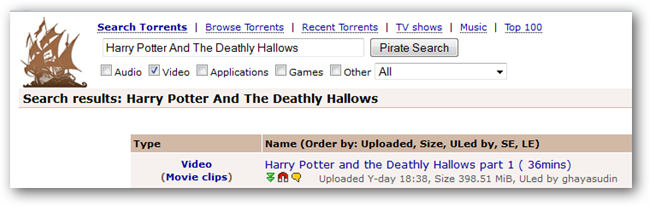 Torrent for movie Harry Potter And The Deathly Hallows : Part 1