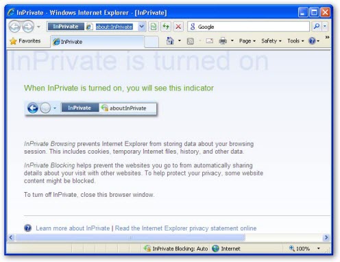 Internet Explorer 8 Private Surfing Mode