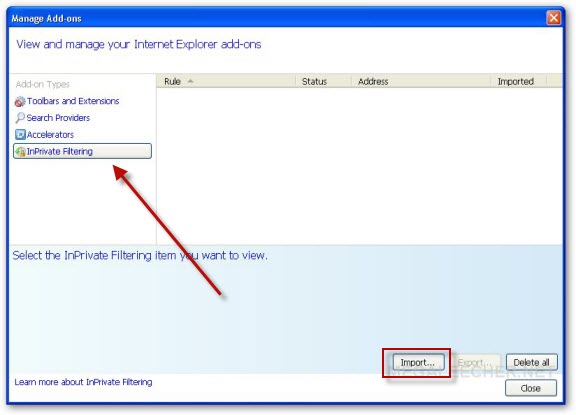 Importing InPrivate Filters