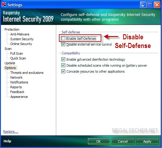 Disable Kaspersky Self-Defense