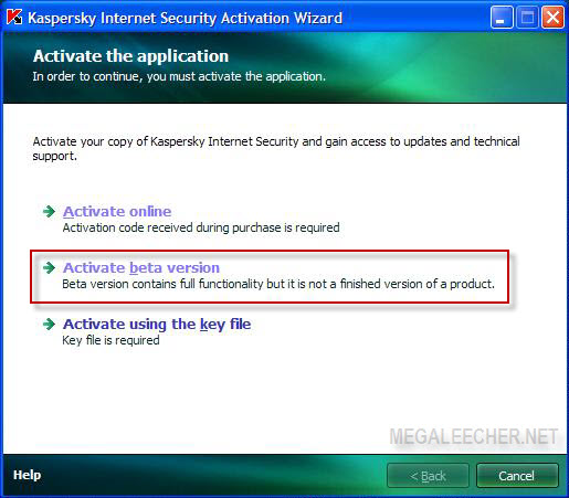 Kaspersky Activation Window