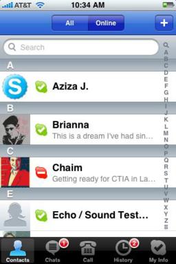 Skype iPhone Contact List