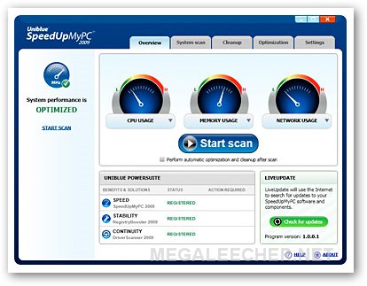 Uniblue SpeedUpMyPC 2009 Min Screen