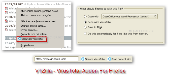 VTZilla - VirusTotal Browser Uploader