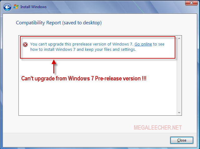 Windows 7 Upgrade Error