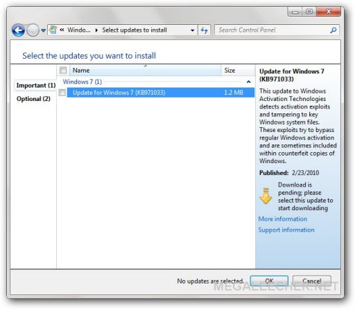 Windows Activation Technologies Anti-Piracy Update KB971033
