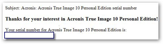 Acronis True Image 10 Personal Edition Registration number
