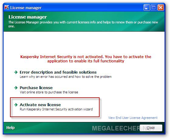 Kaspersky Activation Window