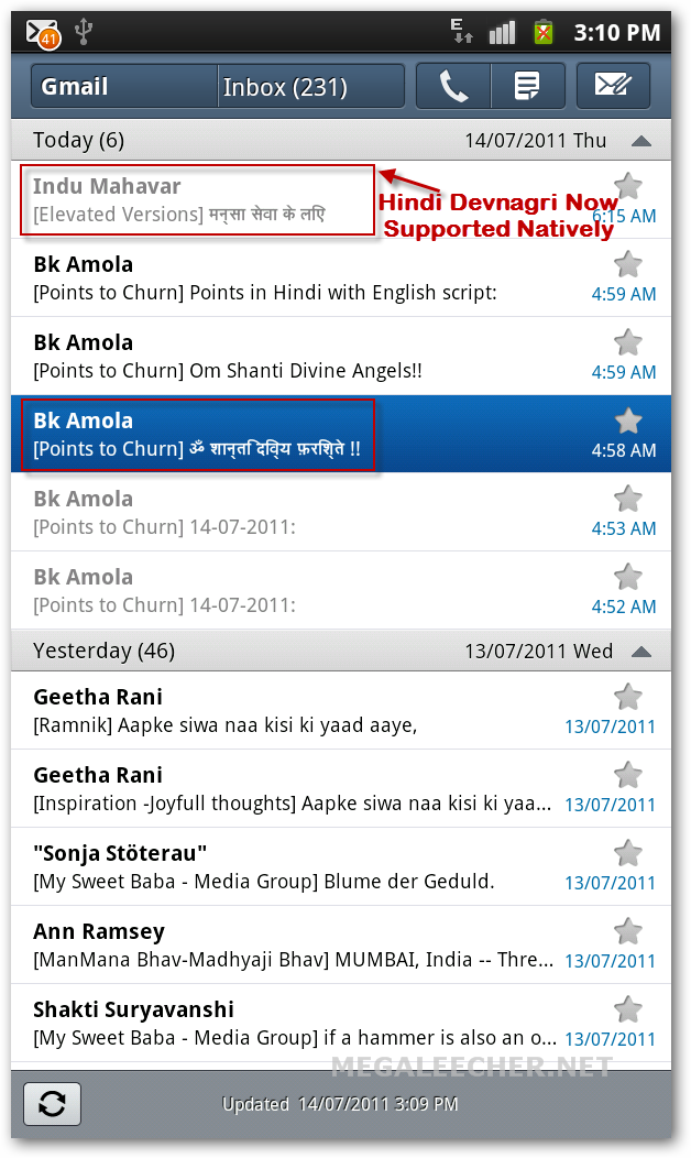 Hindi In Default Android eMail App