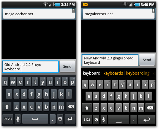 Froyo And Gingerbread Keyboard Comparison