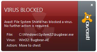 avast 5 virus alert