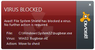 avast 5 virus alert