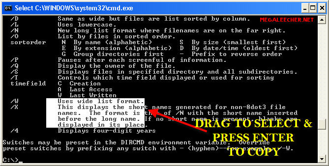 Text Selection From DOS