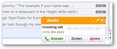 Gmail Incoming Call