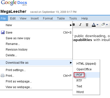 Google Docs PDF Publishing