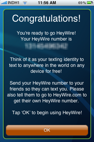 Heywire SMS Number