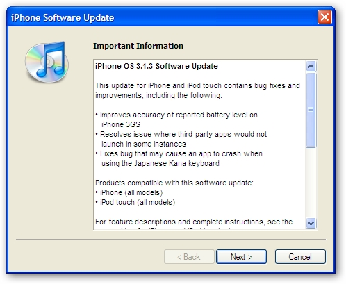 iPhone Firmware Update Version 3.1.3