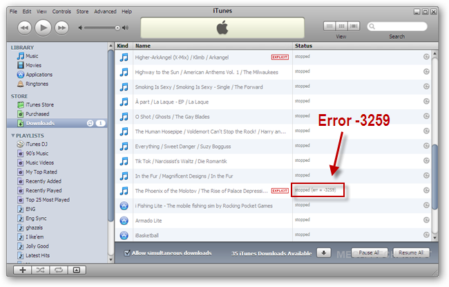 iTunes Store Error -3259