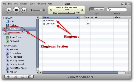 iTunes Ringtone Tab
