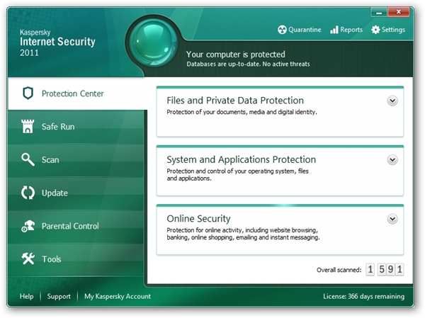 Kaspersky Internet Security 2011 Main Screen