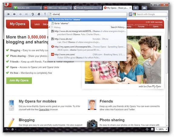 Opera 10.5 Search bar