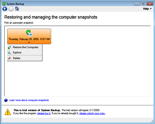 Paragon System Backup 2010 Snapshot Manager
