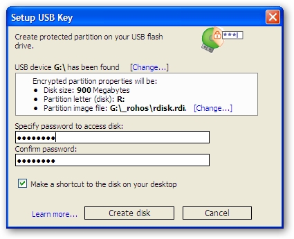 Rohos Drive Encryption Options