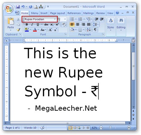 Rupee Symbol In Microsoft Word