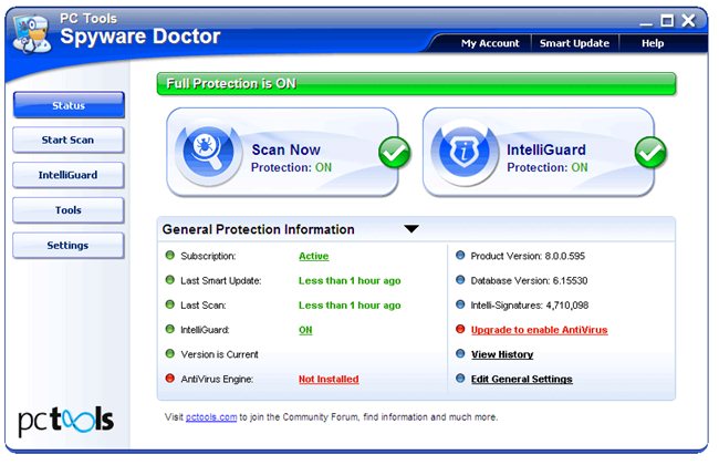 Spyware Doctor 2011 Main Screen